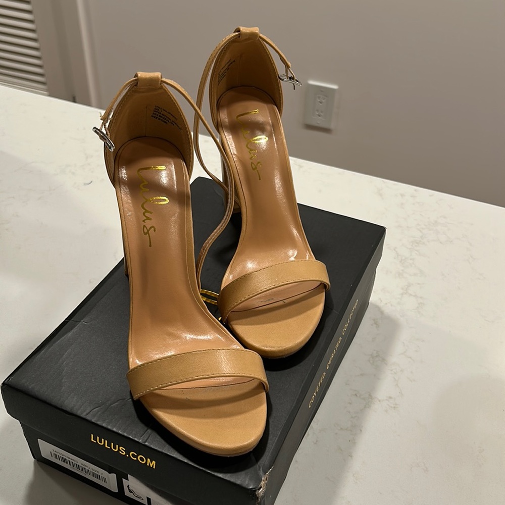 Lulu's Taylor Naked Hazelnut Ankle Strap Heels